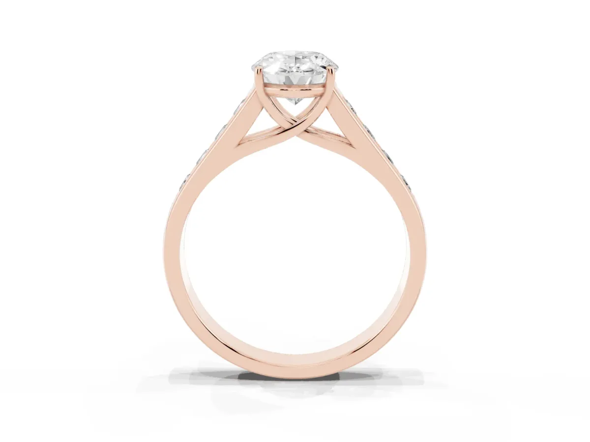 Oval Cut Solitaire Channel-Set Diamond Engagement Ring with Four-Prong Setting Rose gold