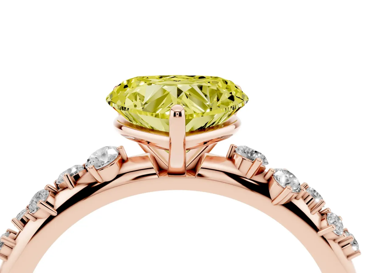 Fancy Yellow Heart Cut Diamond Cluster Prong-Set Solitaire Ring Rose gold