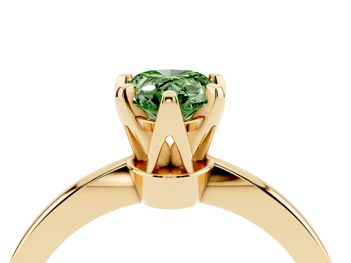 Fancy Green Pear Cut Solitaire Engagement Ring with Six-Prong Setting and Tapered Band Yellow gold