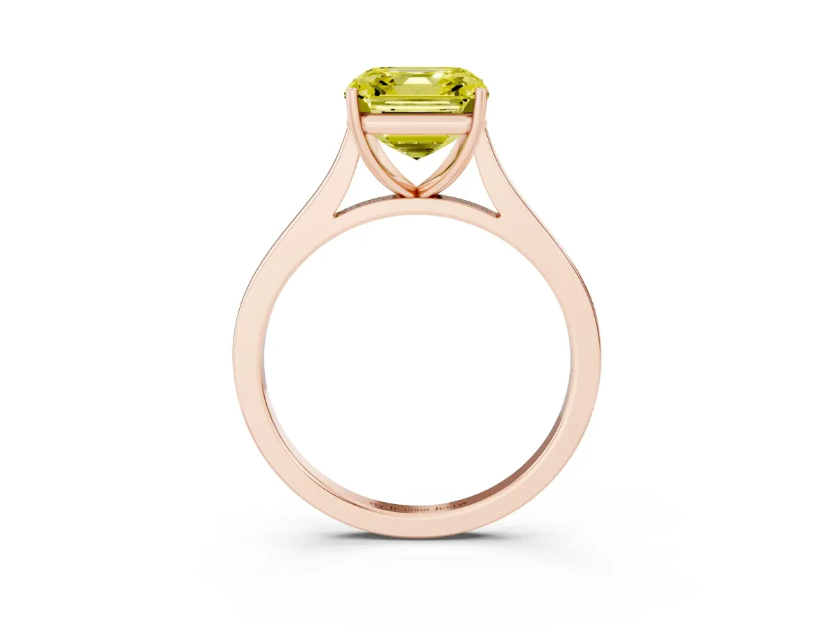 Fancy Yellow Asscher Cut Solitaire Heart Prong Engagement Ring with Tapered Band Rose gold