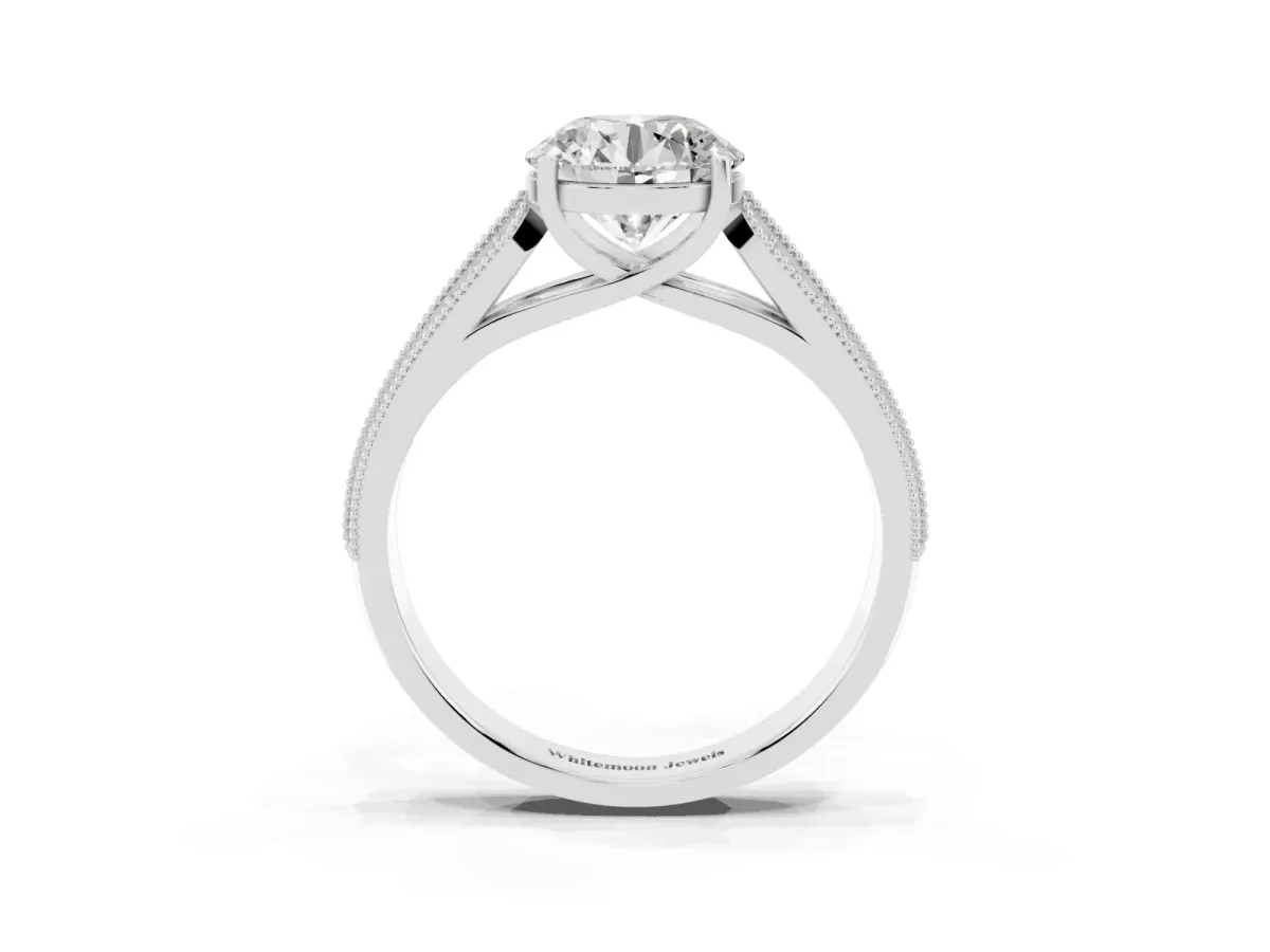 Round Cut Cut Pave Split Shank Engagement Ring with Four-Prong Setting Platinum