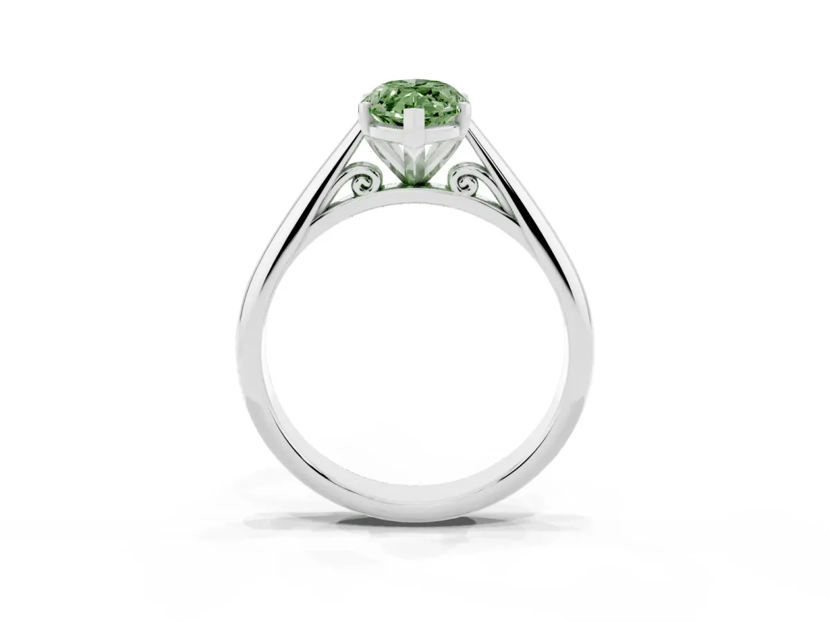 Fancy Green Marquise Cut Diamond Solitaire Engagement Ring with Cathedral Setting and Four-Prong Mount Platinum