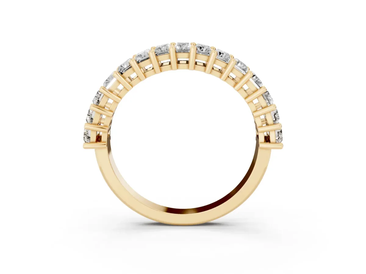 Baguette Cut Half Eternity Band with Shared Prong Setting Yellow gold
