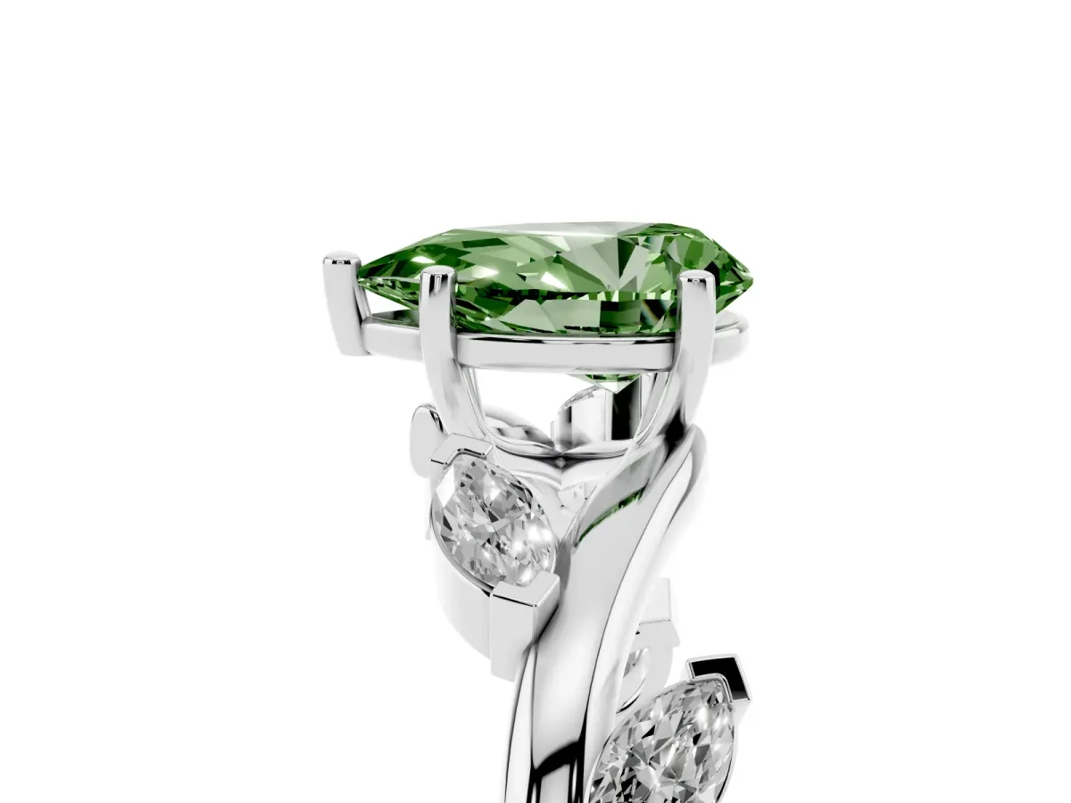 Fancy Green Pear Cut Solitaire Twisted Band Marquise Accent Prong Setting Ring Platinum