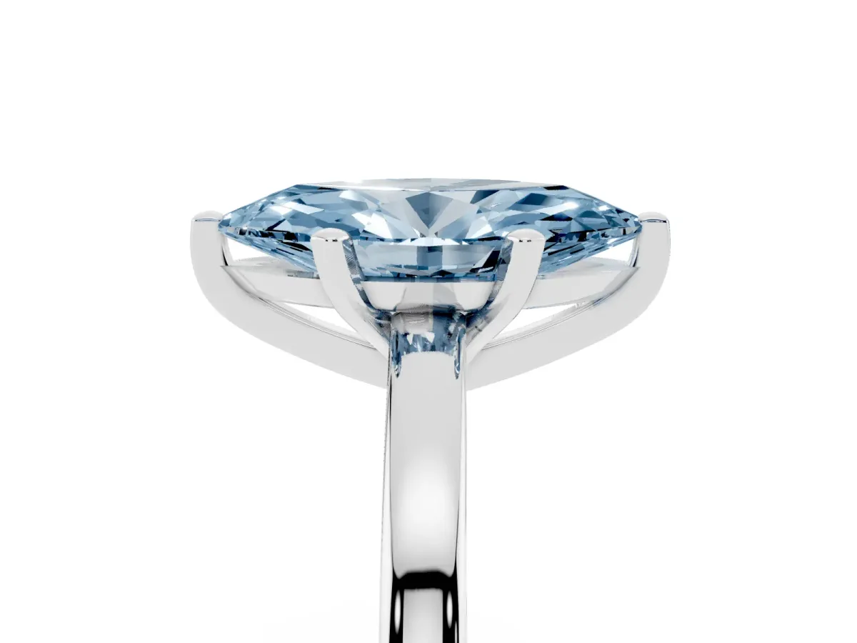 Fancy Blue Marquise Cut Solitaire Diamond Engagement Ring with Four-Prong Setting on a Classic Band Platinum