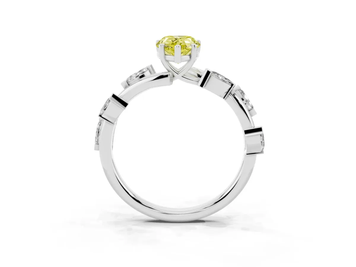 Fancy Yellow Pear Cut Solitaire Twisted Band Marquise Accent Prong Setting Ring Platinum