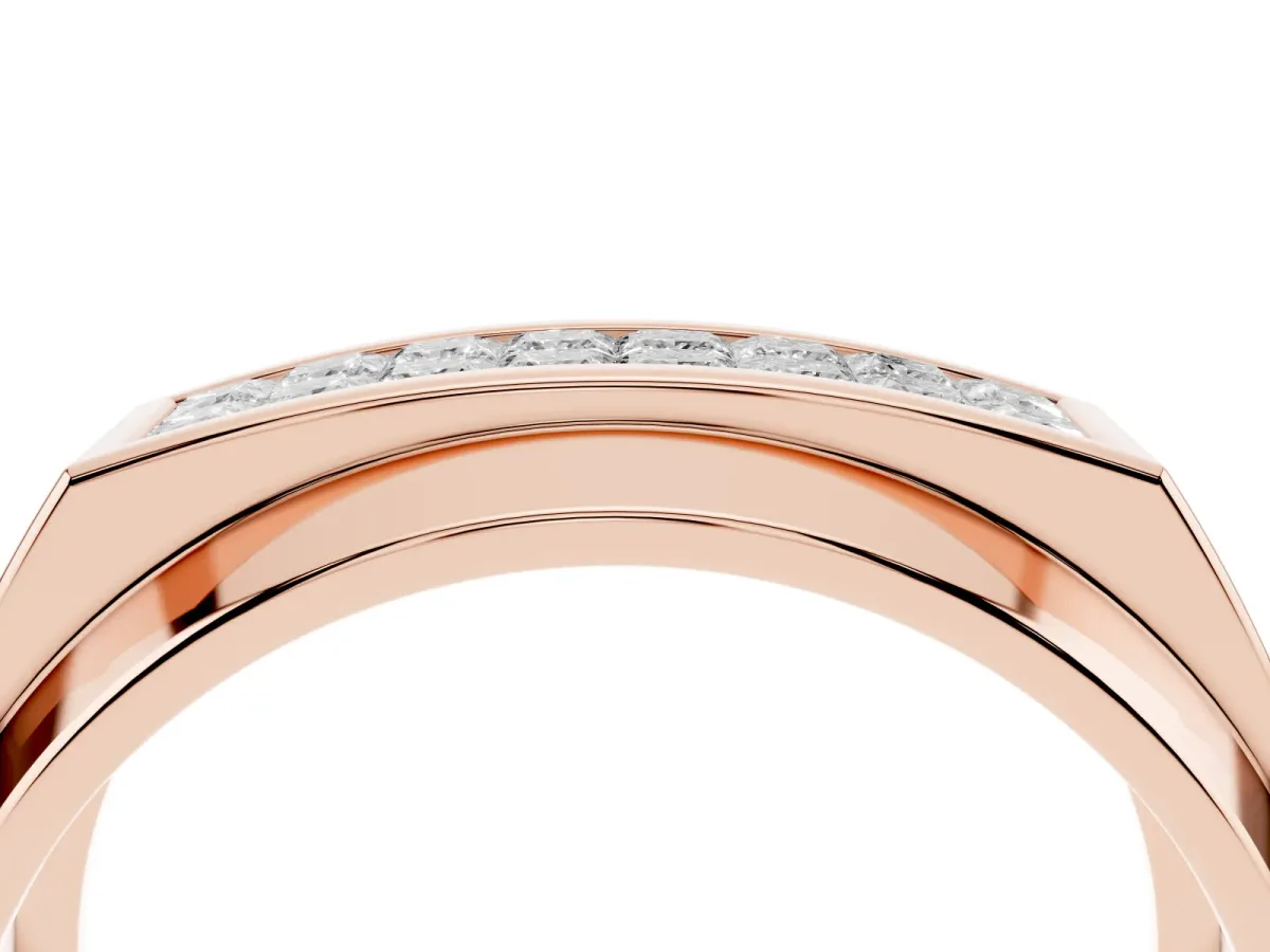 Princess Diamond Pavé Panel Mens Band Rose gold