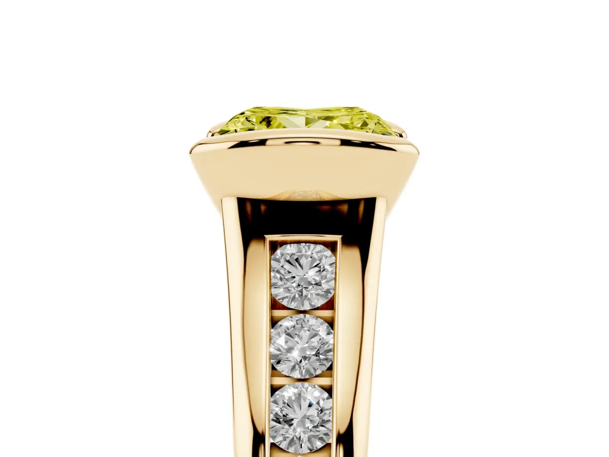 Fancy Yellow Princess Cut Solitaire Bezel-Set Diamond Ring with Channel-Set Band Yellow gold