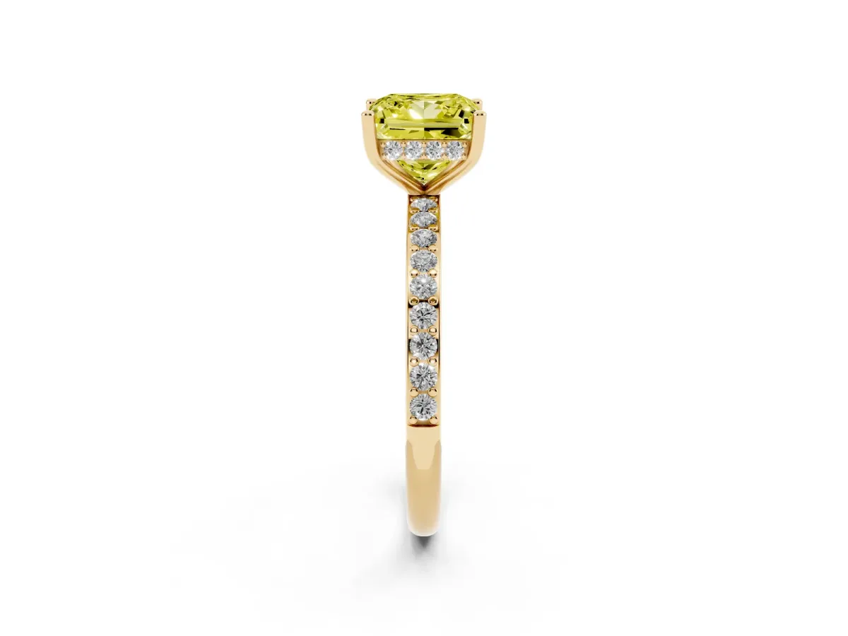 Fancy Yellow Princess Cut Cut Diamond Pavé Band Ring with Four-Prong Setting Yellow gold