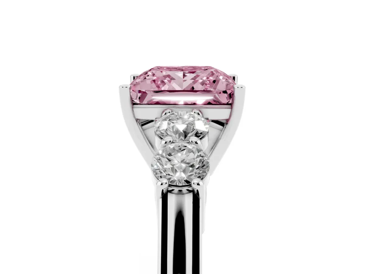 Fancy Pink Princess Cut Cut Diamond Five-Stone Prong Set White Gold Ring Platinum