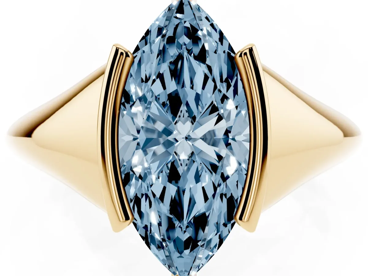 Fancy Blue Marquise Cut Solitaire Tension Set Diamond Ring Yellow gold