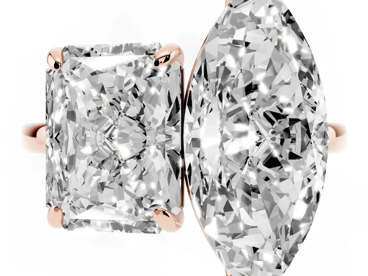 Radiant and Marquise Toi Moi Ring with Prong Setting and Plain Band Rose gold