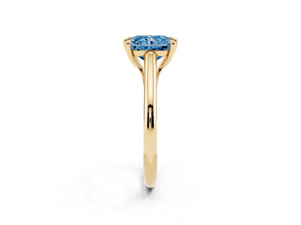 Fancy Blue Radiant Cut Solitaire Engagement Ring with Six-Prong Setting and Classic Band Yellow gold