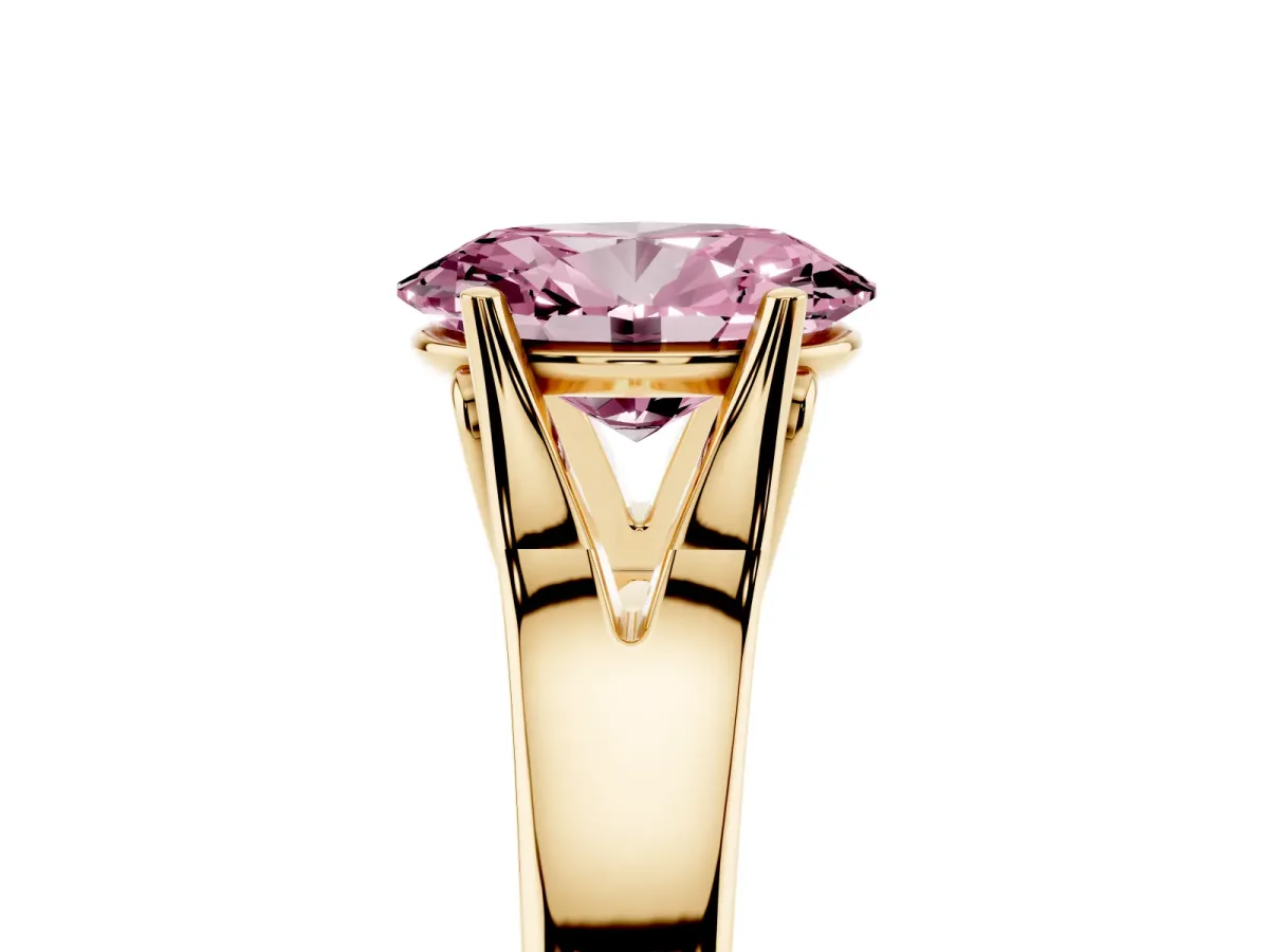 Fancy Pink Oval Cut Solitaire Diamond Ring with Cathedral Band and Four-Prong Setting Yellow gold