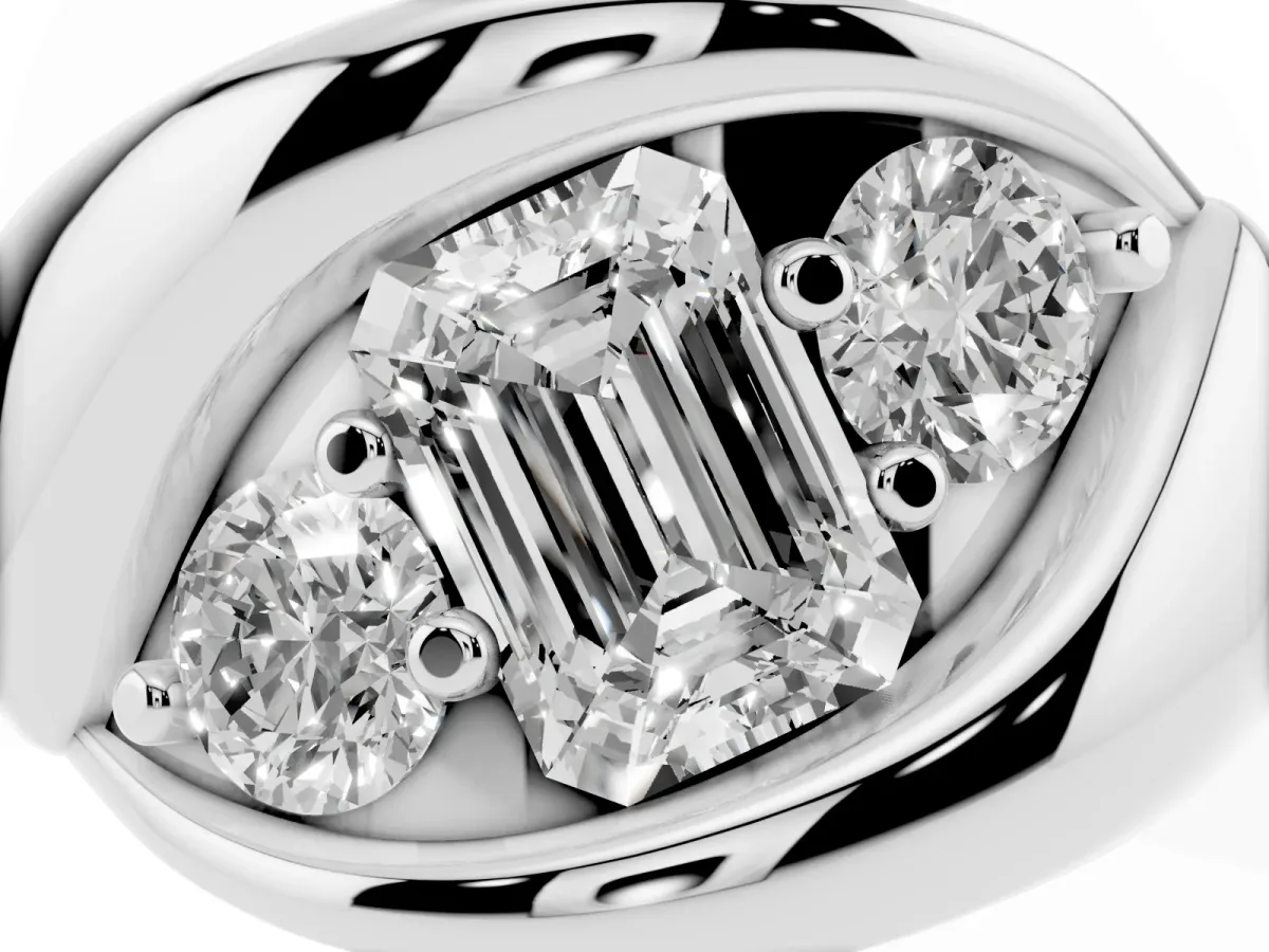Channel Set Emerald Cut Diamond Crossover Band Silver
