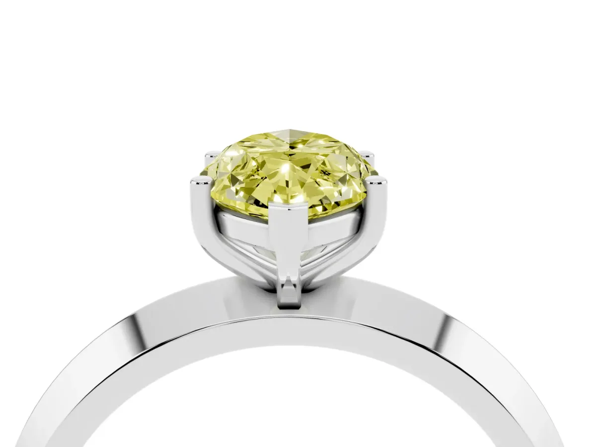 Fancy Yellow Marquise Cut Cut Solitaire Engagement Ring with Flat Band and Four-Prong Setting Silver