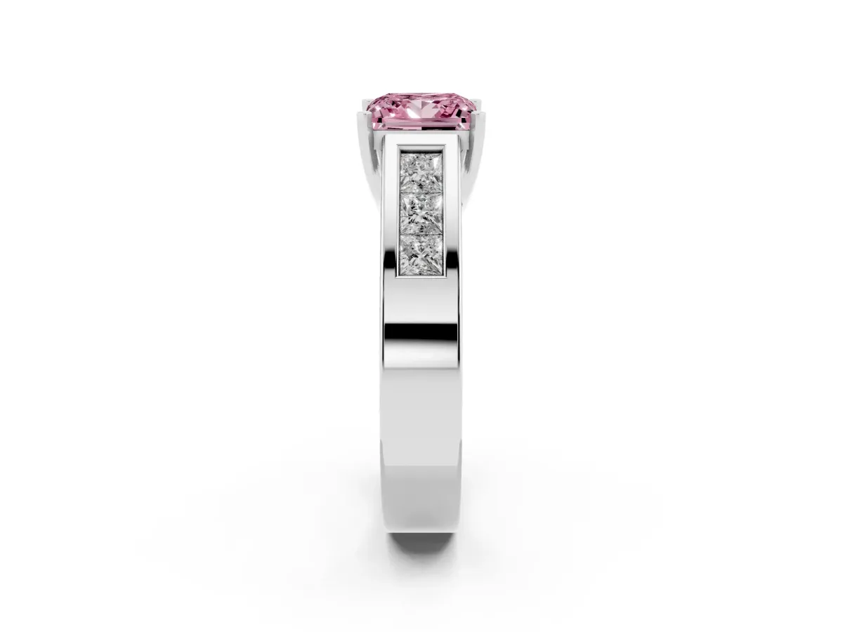 Fancy Pink Princess Cut Cut Channel Set Solitaire Ring with Four-Prong Setting Platinum