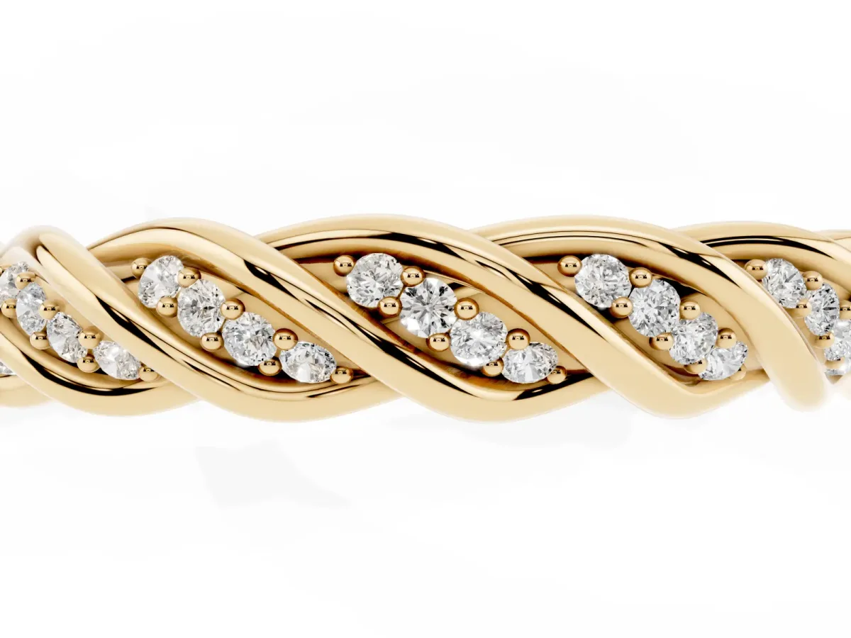 Twisted Pavé Round Diamond Eternity Band with Shared Prong Setting Yellow gold