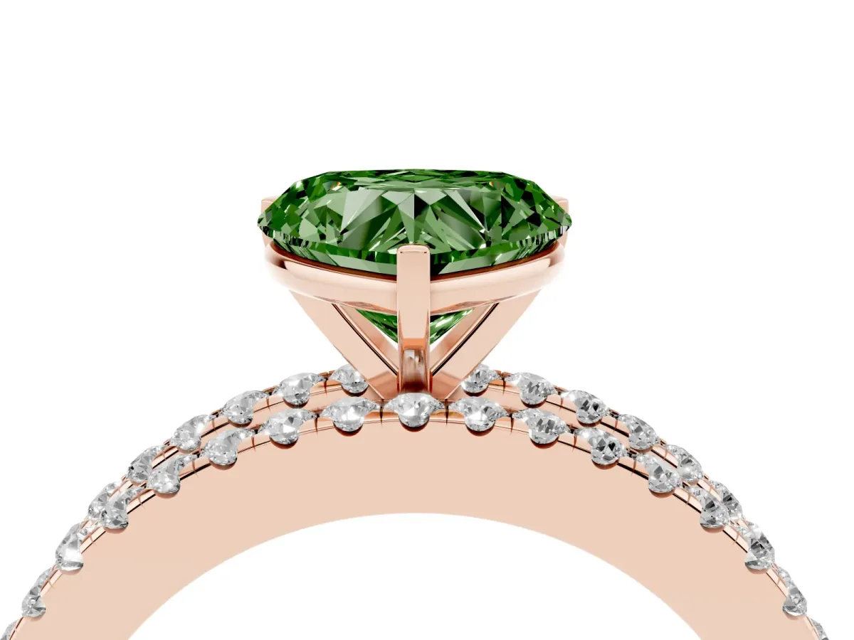 Fancy Green Heart Cut Diamond Solitaire Ring with Pavé and Channel Set Band Rose gold