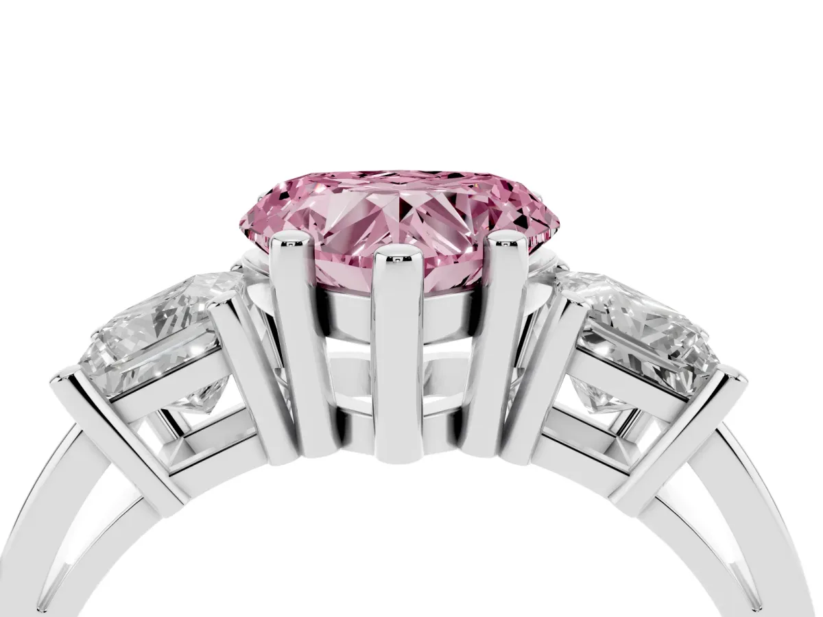 Fancy Pink Three-Stone Heart Cut Cut Solitaire Ring with Prong Setting Silver