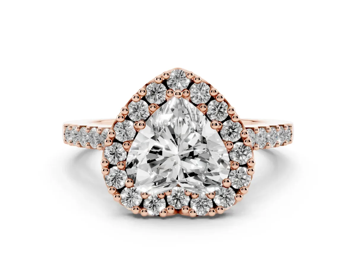 Heart Cut Halo Diamond Pavé Solitaire Ring Rose gold