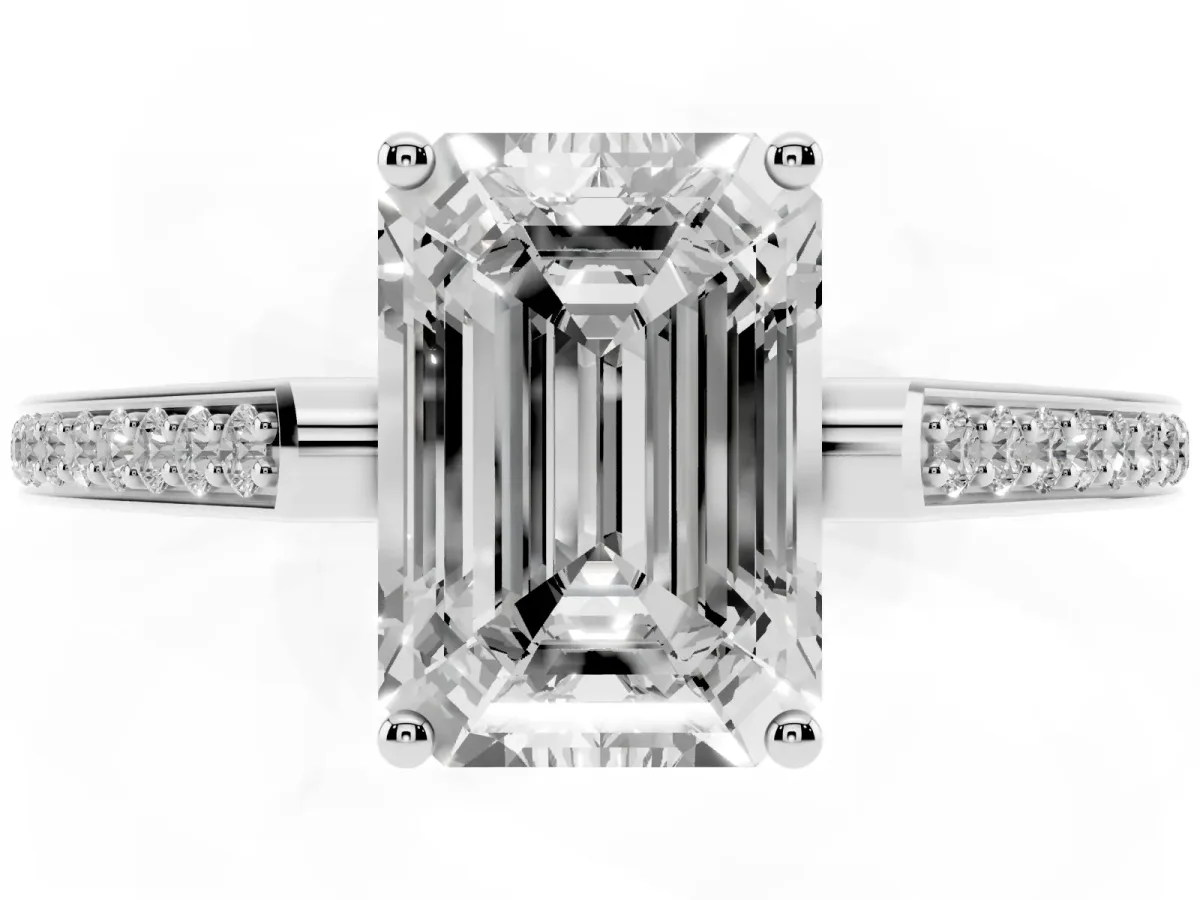 Emerald Cut Cut Cathedral Pave Diamond Engagement Ring with Six-Prong Setting Platinum