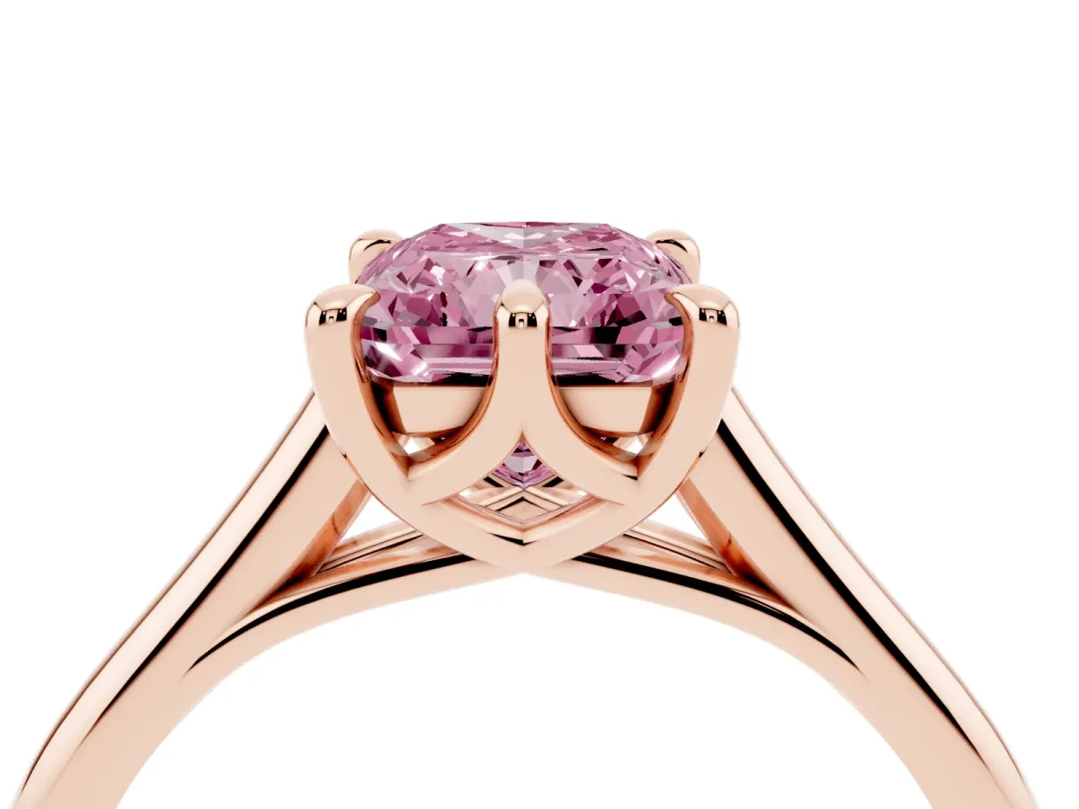 Fancy Pink Radiant Cut Solitaire Engagement Ring with Six-Prong Setting and Classic Band Rose gold