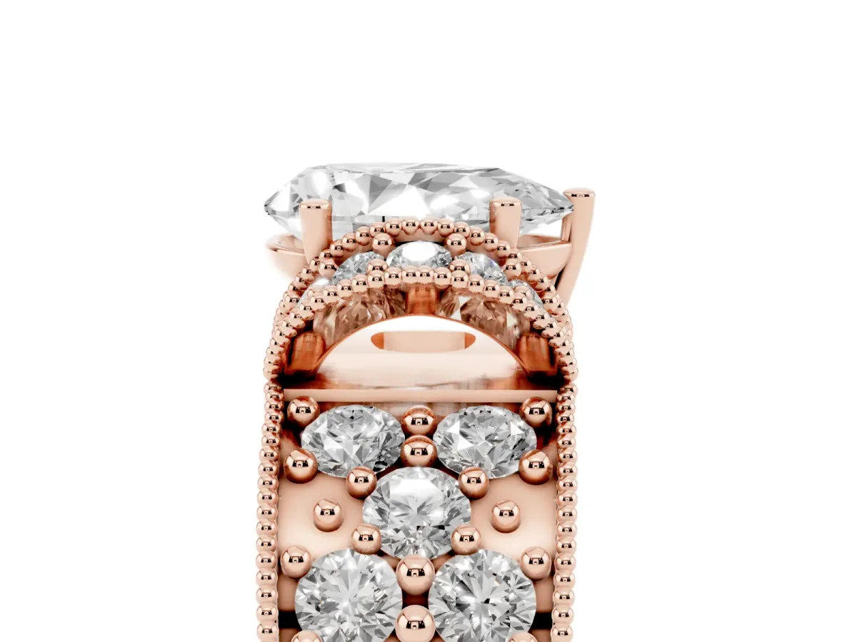 Pear Cut Halo Pave Diamond Engagement Ring with Milgrain Detailing Rose gold