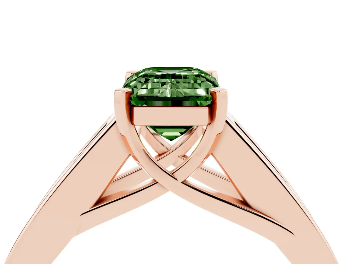 Fancy Green Emerald Cut Cut Channel Set Solitaire Ring with Four-Prong Setting Rose gold