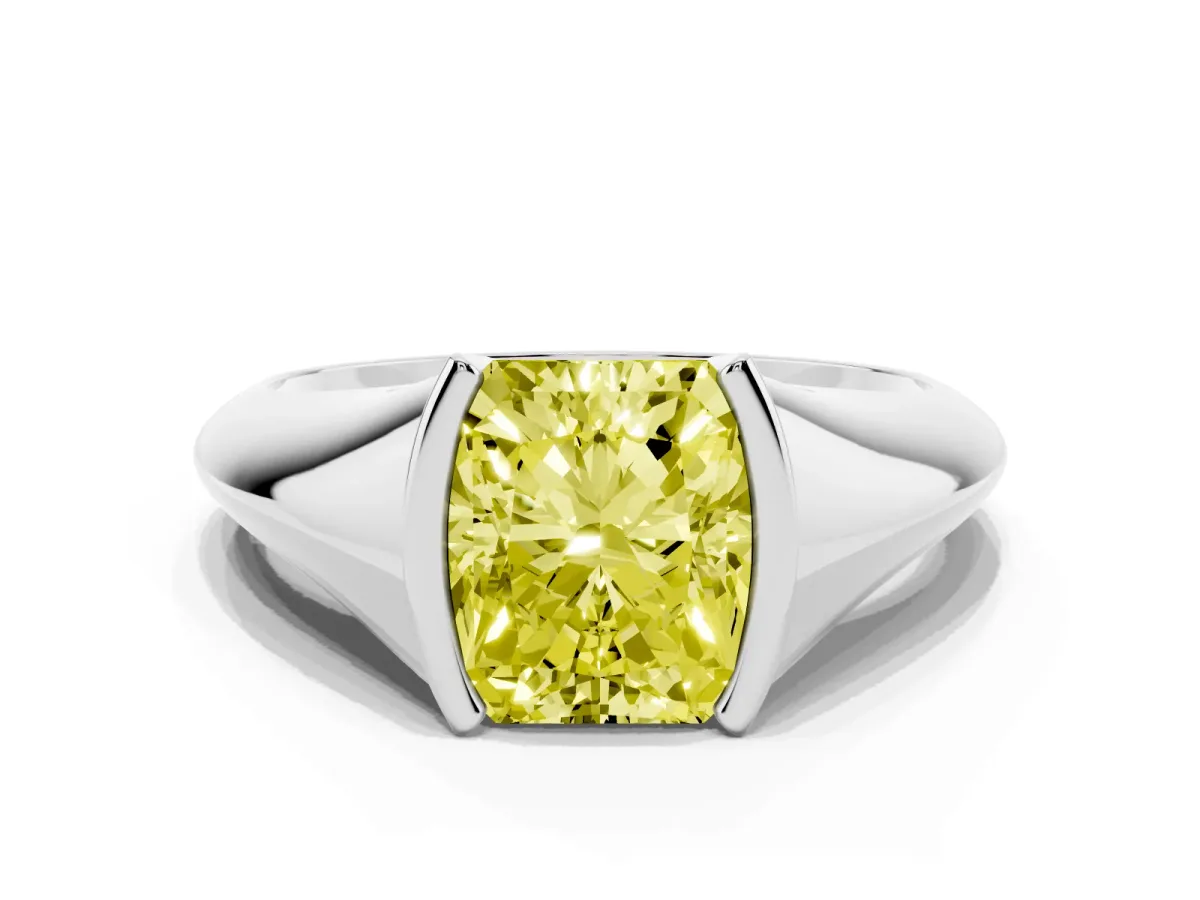 Fancy Yellow Radiant Cut Solitaire Tension Set Diamond Ring Silver