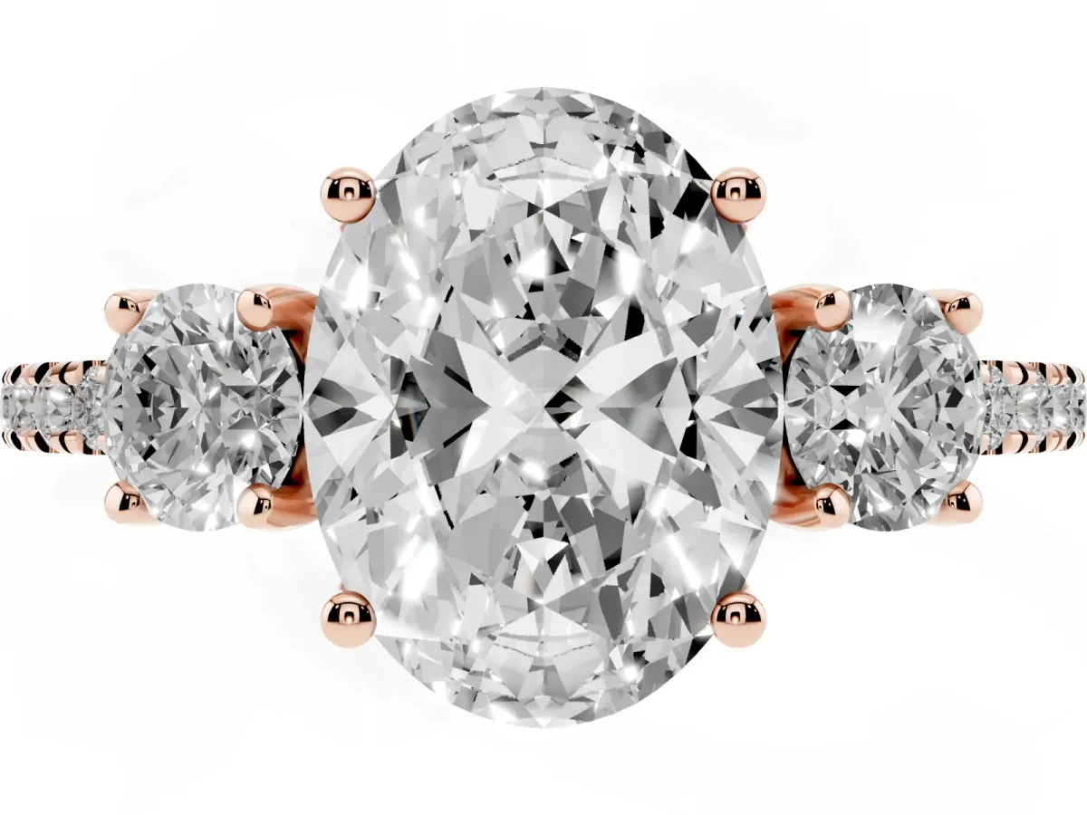 Three-Stone Oval Cut Cut Diamond Pavé Band with Prong Setting Rose gold