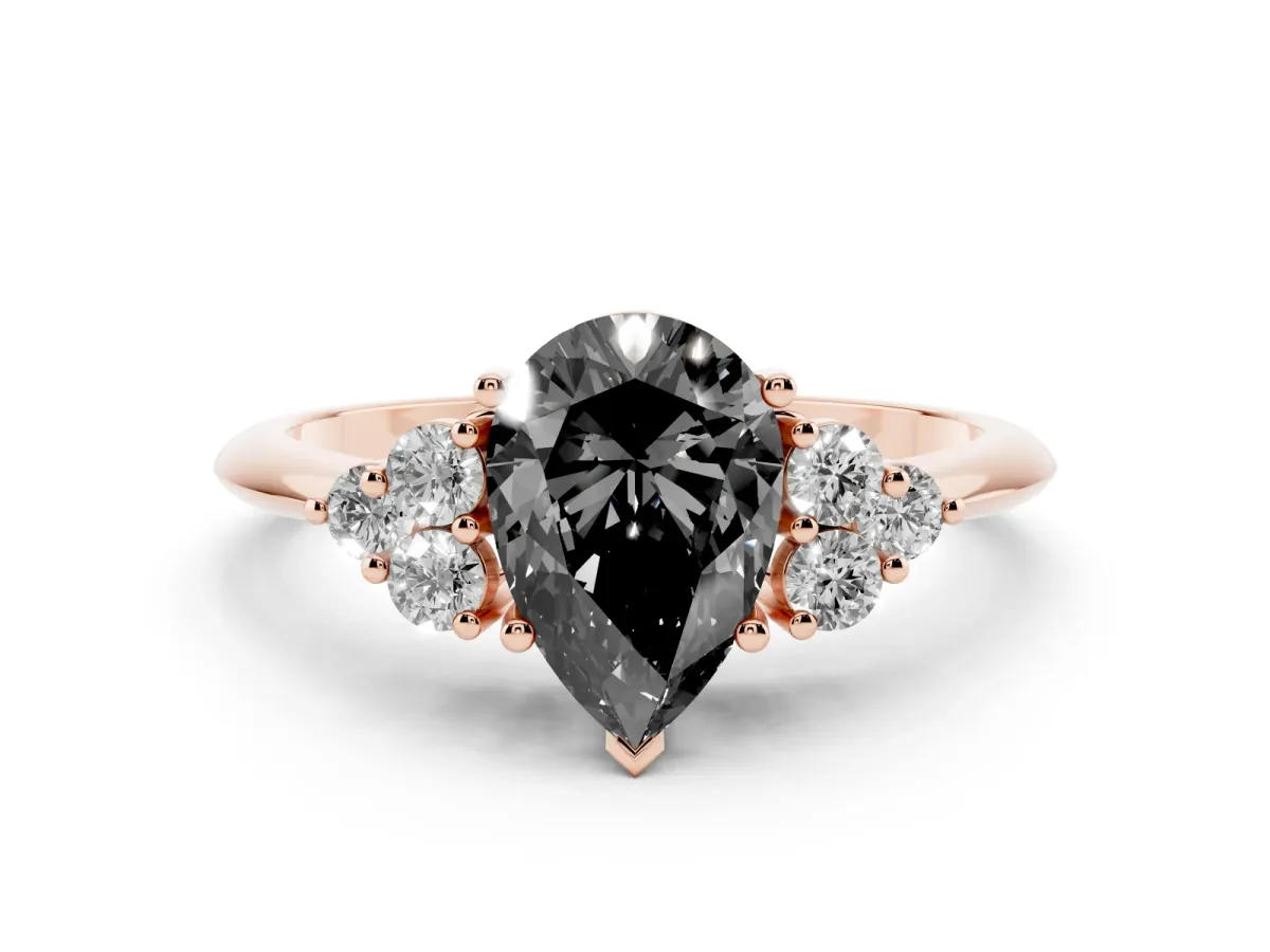 Fancy Black Pear Cut Cut Diamond Cluster Ring with Solitaire Band and Four-Prong Setting Rose gold