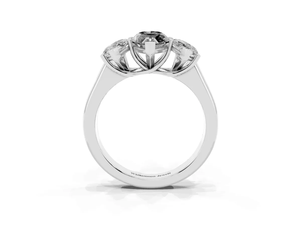 Fancy Black Marquise Cut Three-Stone Diamond Ring with Prong Setting on a Classic Band Platinum