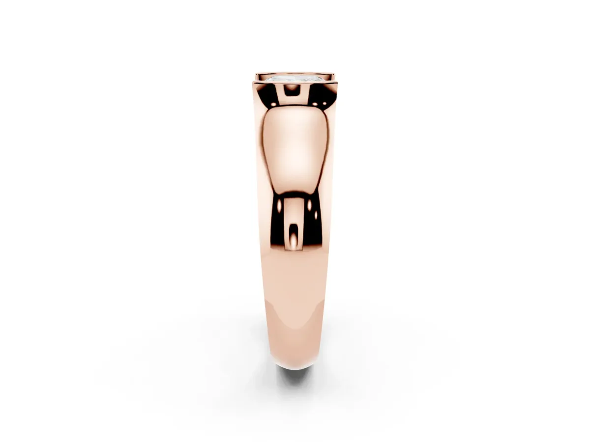 Cushion Cut Solitaire Bezel Set Diamond Ring with Wide Band Rose gold