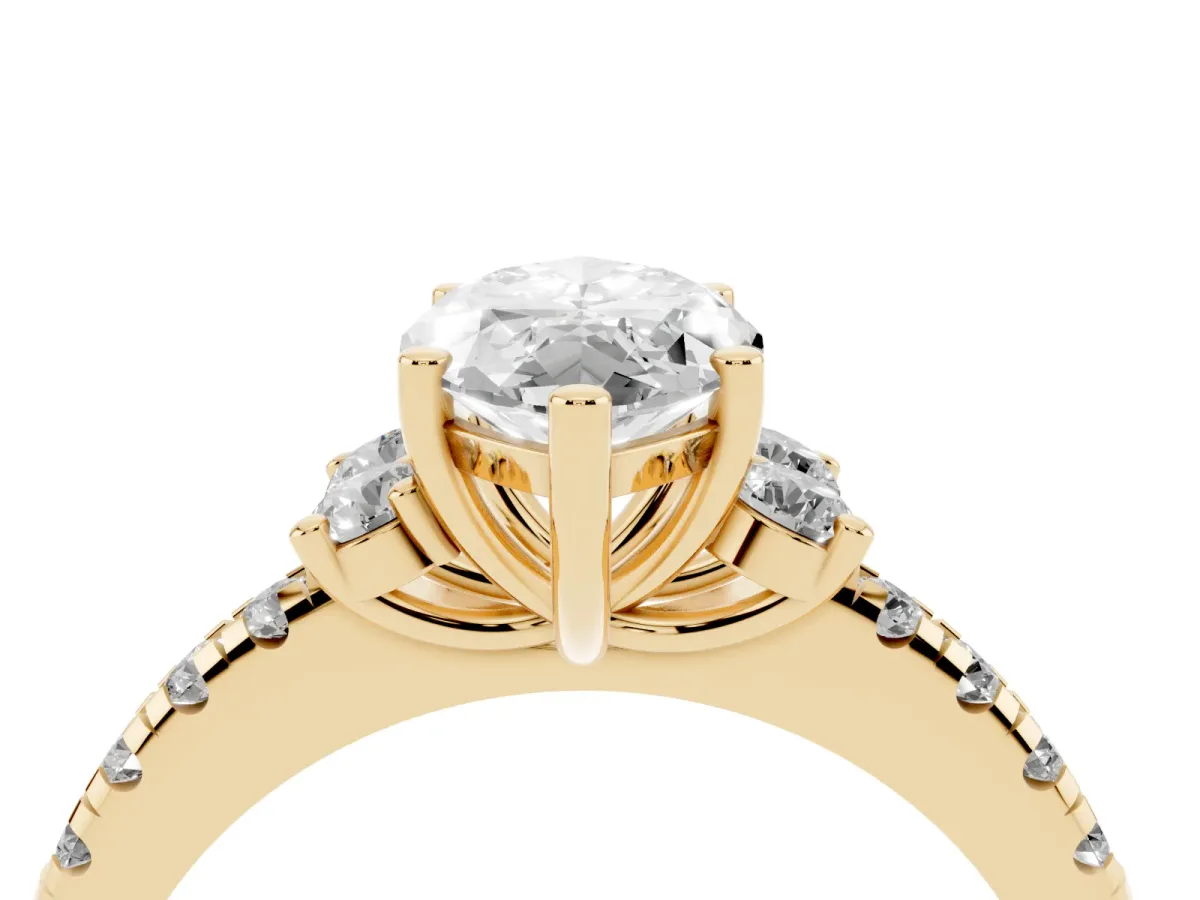 Marquise Cut Diamond Three-Stone Pave Band with Four-Prong Setting Yellow gold