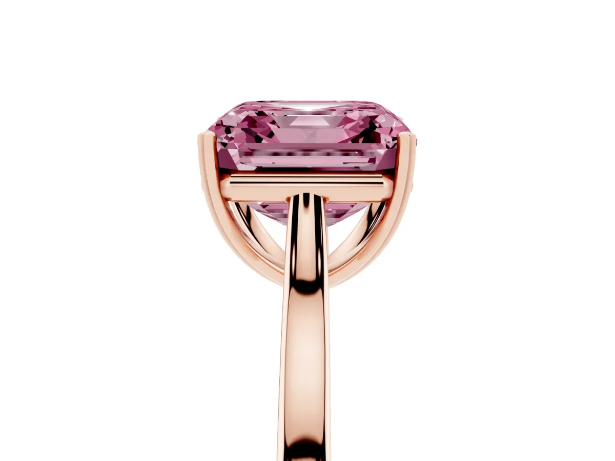 Fancy Pink Asscher Cut Solitaire Heart Prong Engagement Ring with Tapered Band Rose gold