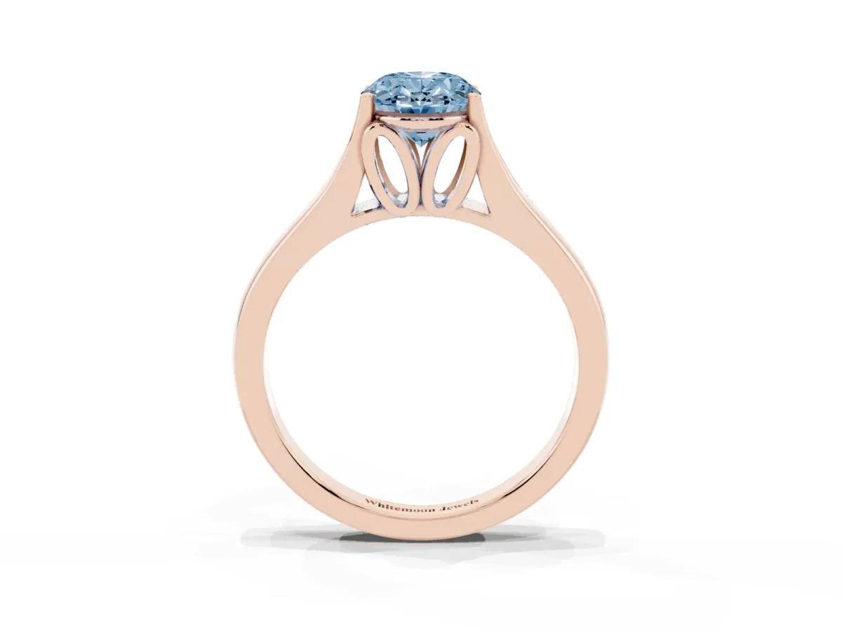 Fancy Blue Oval Cut Solitaire Diamond Ring with Cathedral Band and Four-Prong Setting Rose gold