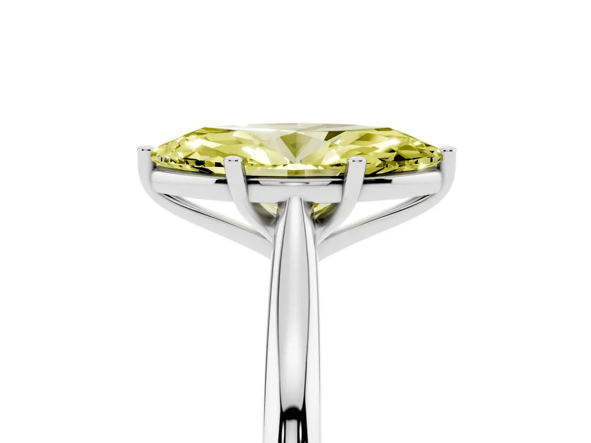 Fancy Yellow Marquise Cut Cut Solitaire Ring with Cathedral Band and Four-Prong Setting Silver