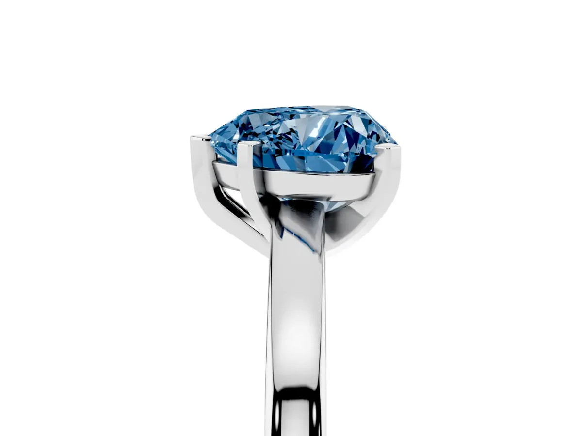 Fancy Blue Heart Cut Solitaire Diamond Engagement Ring with Four-Prong Setting on a Classic Band White gold