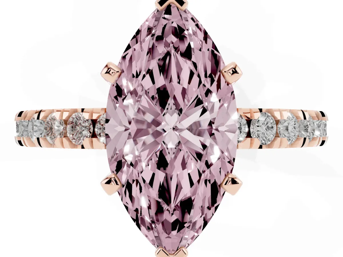 Fancy Pink Marquise Cut Diamond Pavé Band Solitaire with Four-Prong Setting Rose gold