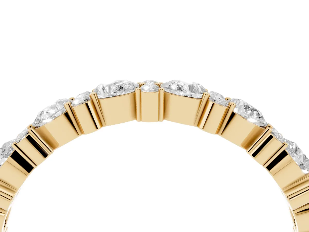Pear and Round Diamond Wedding Band Yellow gold
