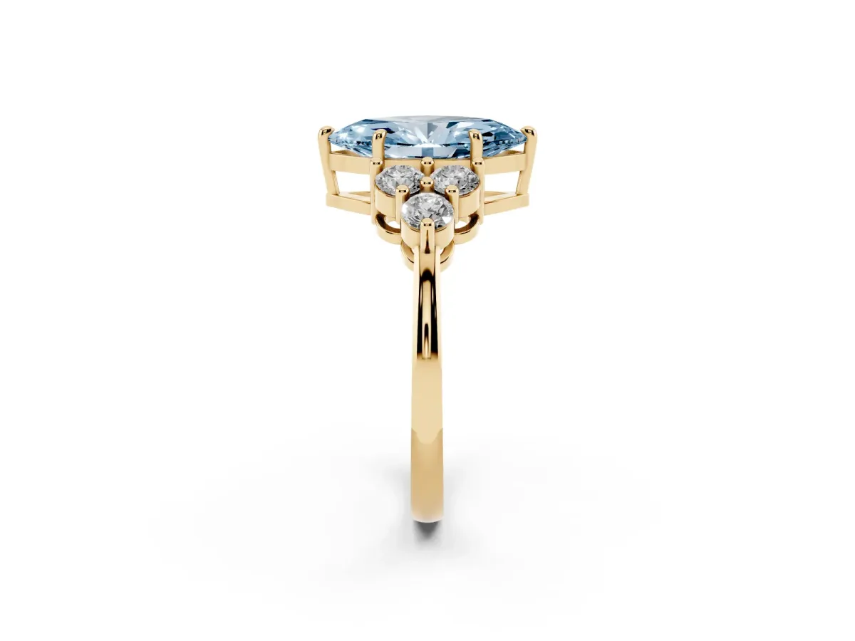 Fancy Blue Marquise Cut Brilliant Diamond Cluster Accent Solitaire Ring with Prong Setting Yellow gold