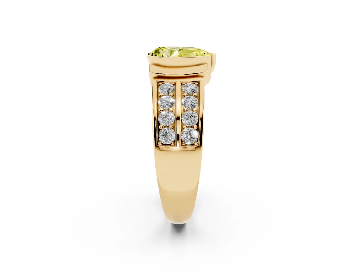 Fancy Yellow Pear Cut Brilliant Diamond Channel Set Wide Band Ring with Bezel Setting Yellow gold