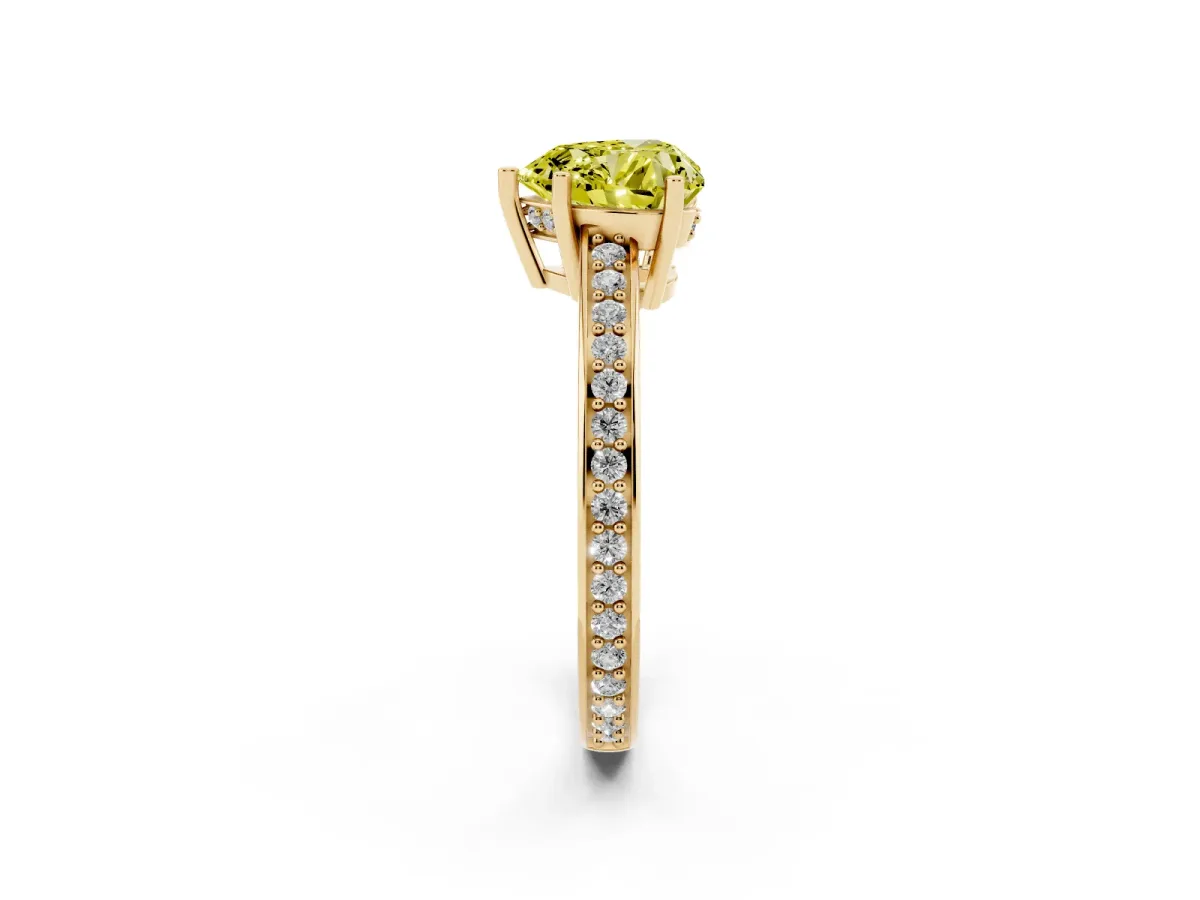 Fancy Yellow Heart Cut Solitaire Pavé Band Prong Setting Ring Yellow gold