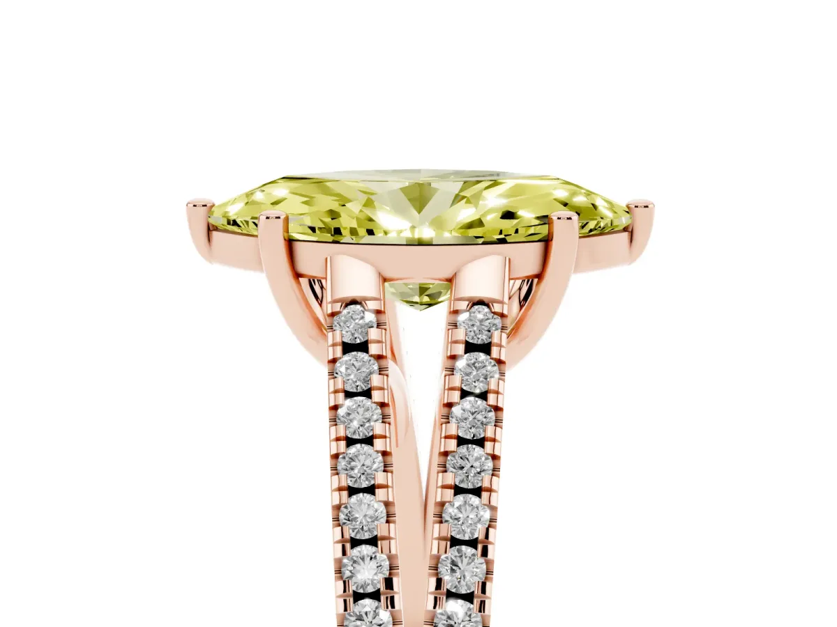 Fancy Yellow Marquise Cut Diamond Solitaire Engagement Ring with Split Shank Pavé Band Rose gold