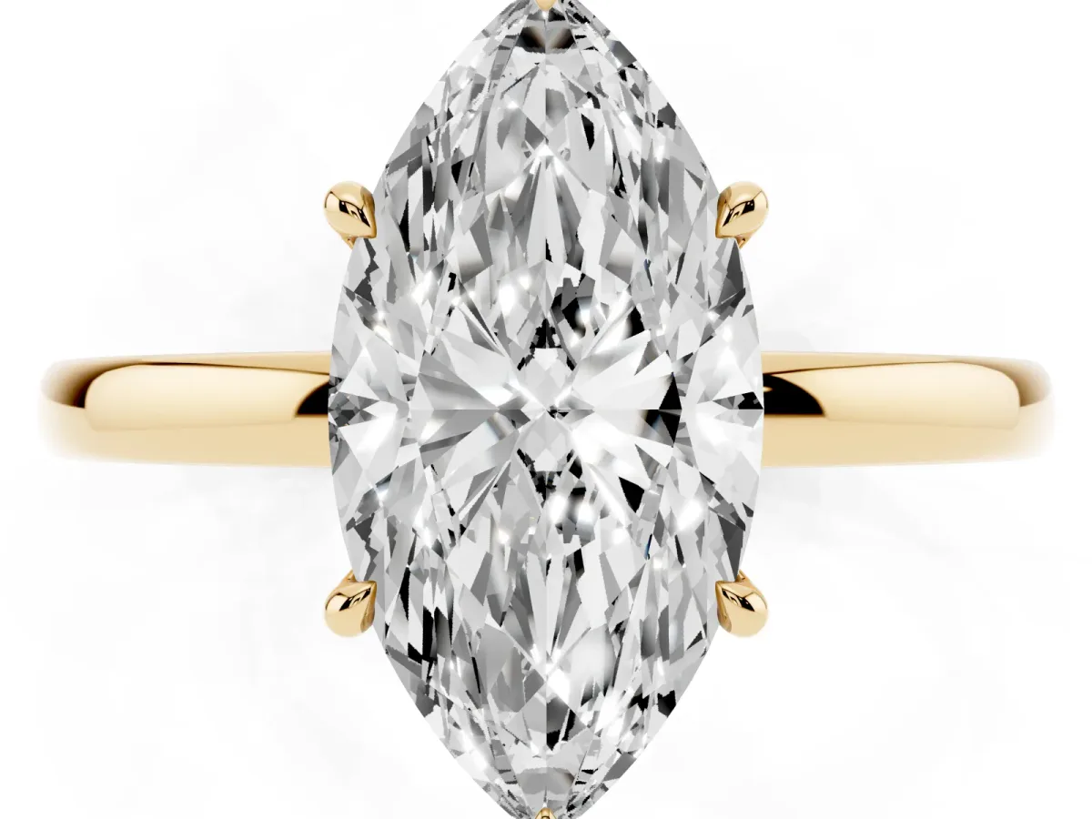 Marquise Cut Solitaire Engagement Ring with Cathedral Band and Four-Prong Setting Yellow gold