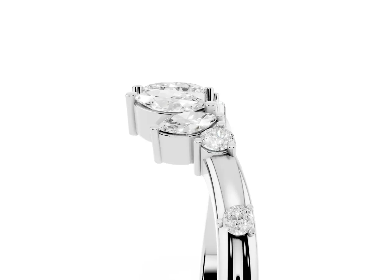Open Marquise Cluster Diamond Band with Prong Setting Silver