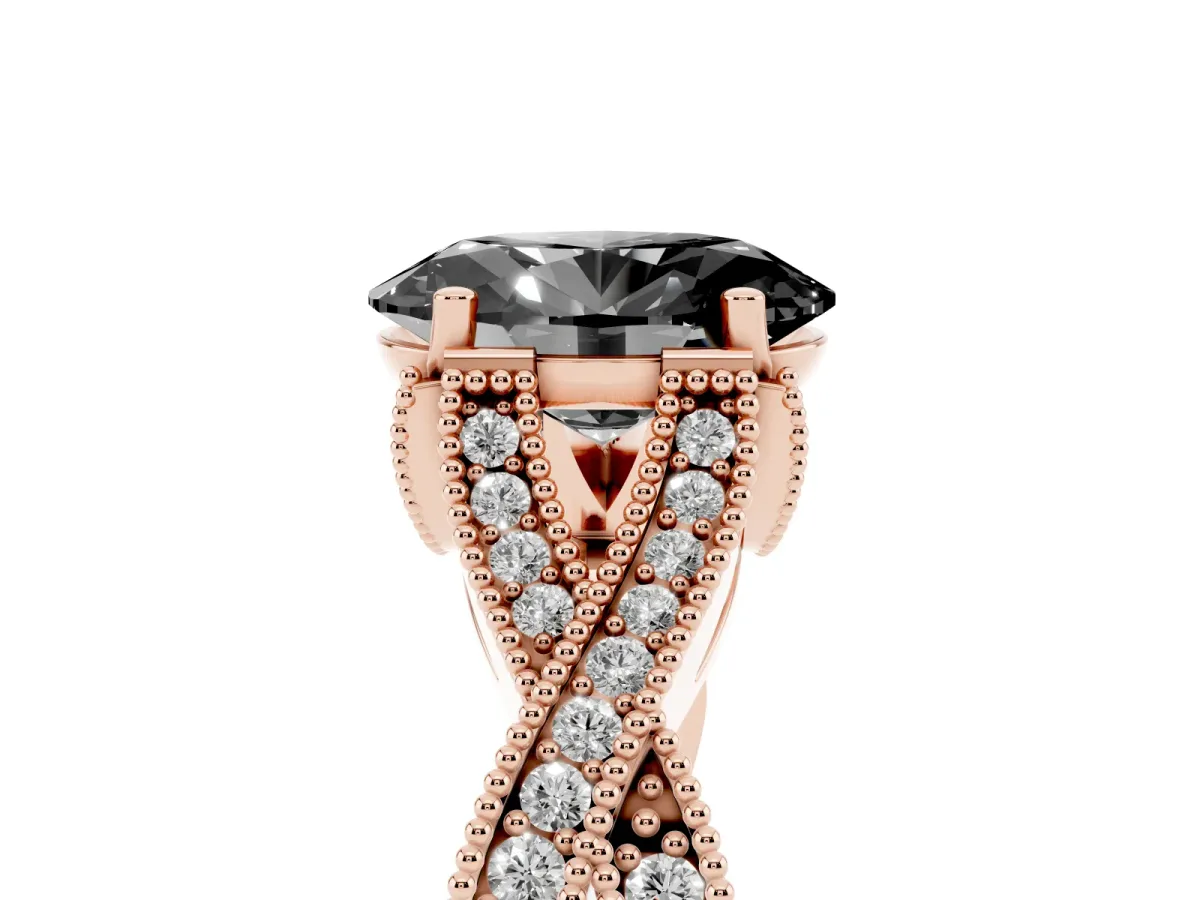 Fancy Black Oval Cut Cut Diamond Twisted Band with Milgrain Pave Setting and Four-Prong Setting Rose gold