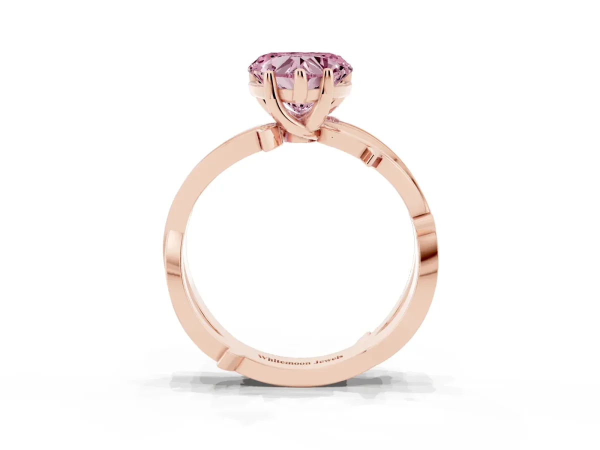 Fancy Pink Heart Cut Solitaire Twist Band with Pavé Accents and Four-Prong Setting Rose gold