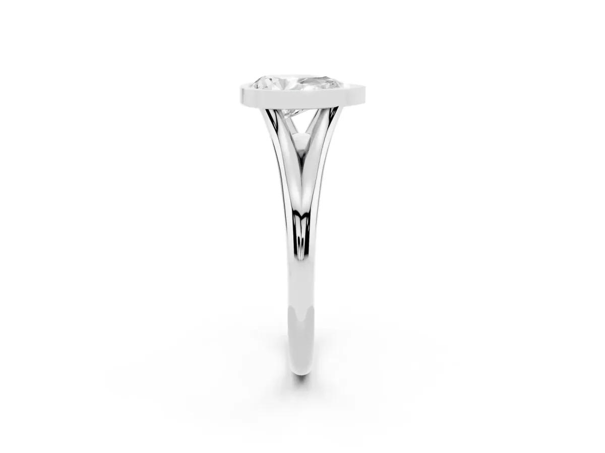 Bezel Set Pear Cut Cut Solitaire Ring with Tapered Band Platinum